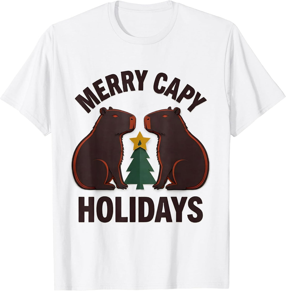 Men's Merry Capy Holidays Cute Capybara Christmas Family Humor T-Shirt - White