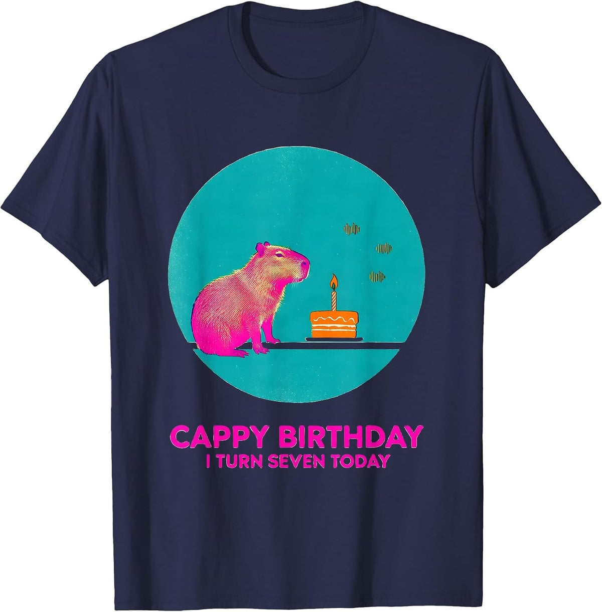 Cappy Birthday I Turn Seven Today Cute Capybara Kawaii 7th T-Shirt - Navy Blue