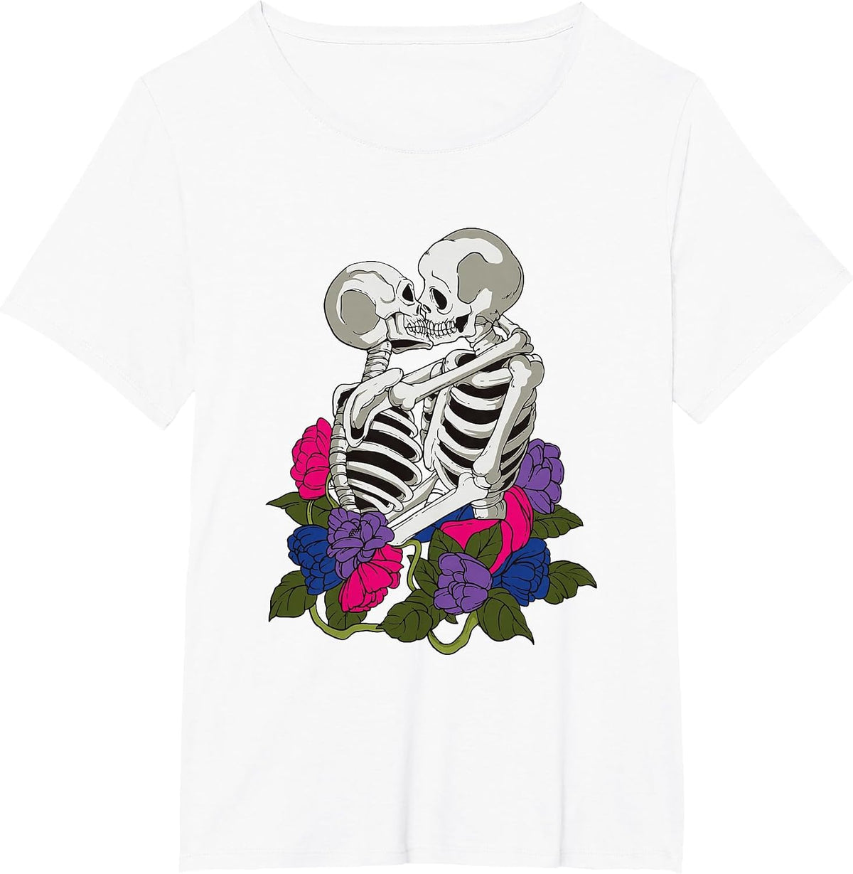 Bisexual Skeleton Bi Pride Flag Color LGBTQ Queer T-Shirt - White