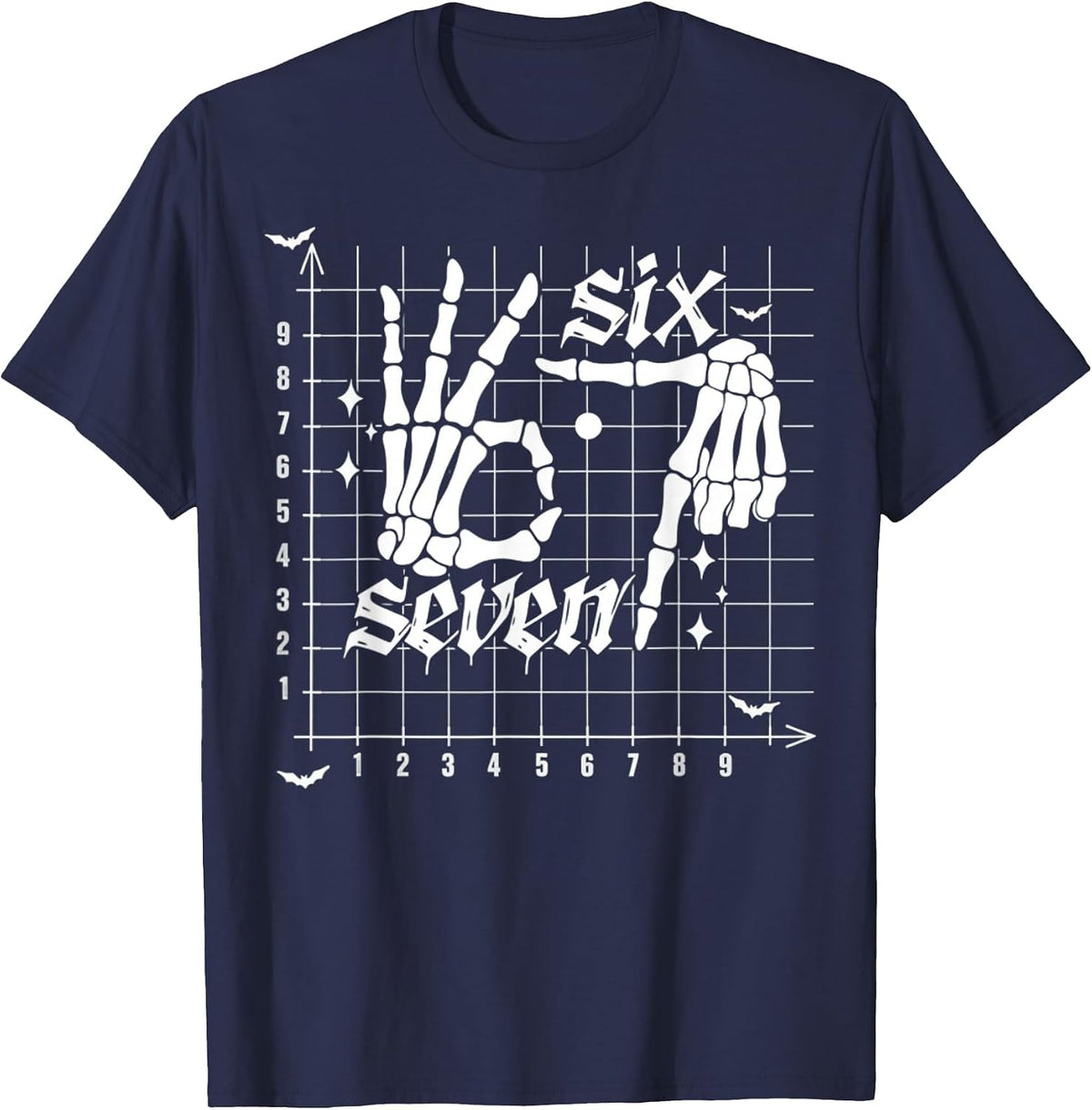 Six Seven Coordinate (6,7) Funny Skeleton Math Teacher 67 T-Shirt - Navy Blue