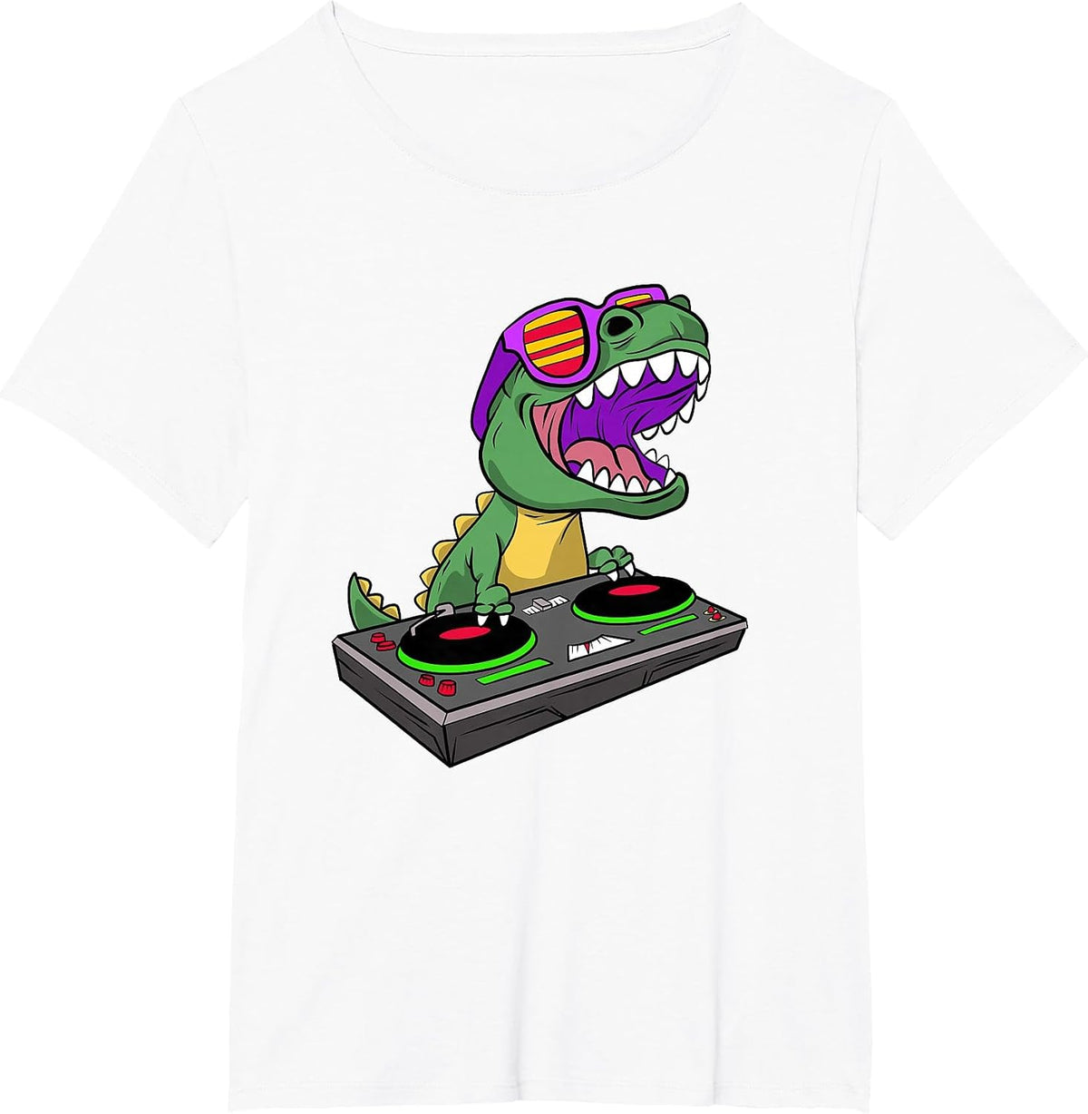 T-Rex DJ Party Club Disc Jockey Dinosaur Dino EDM Dance Club T-Shirt - White