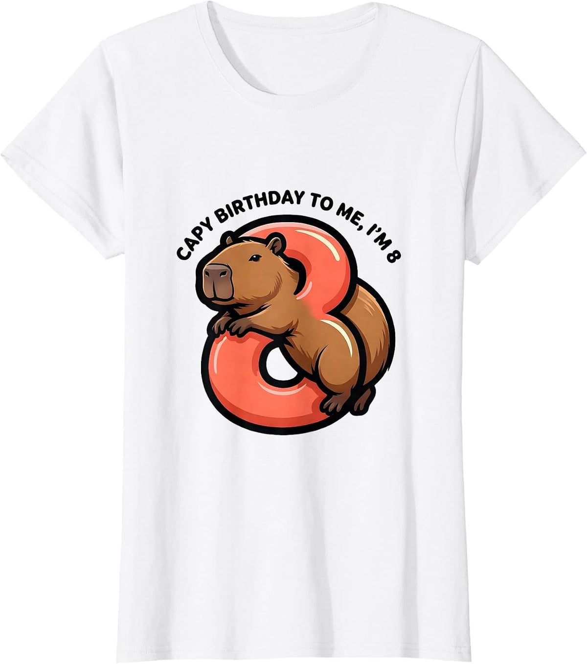 Capy Birthday To Me I'm 8 Kids 8th Birthday Capybara Humor T-Shirt - White