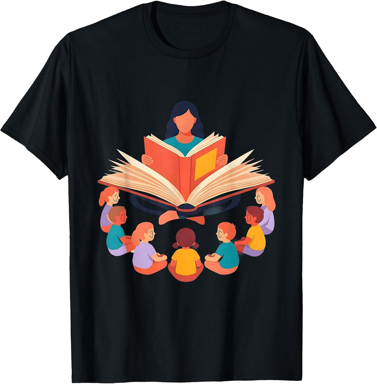 Men's Preschool Teacher Reading to Children Graphic T-Shirt - Black