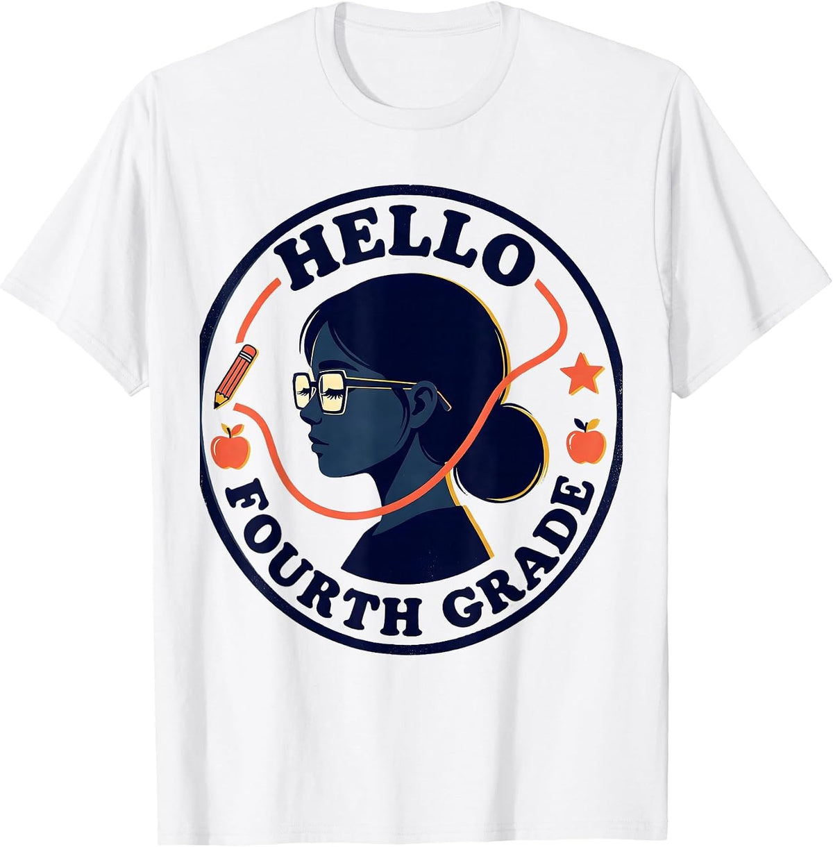 Men's Hello Fourth Grade Back To School Messy Bun Girls Teacher T-Shirt - White