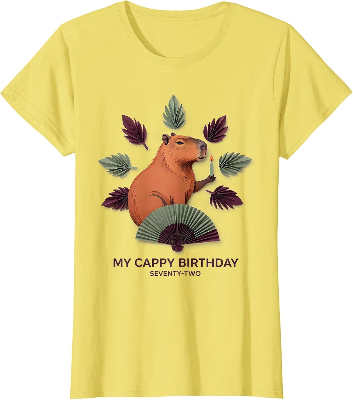 Women's My Cappy Birthday Seventy-Two Cute Capybara Birthday Gift T-Shirt - Lemon Yellow