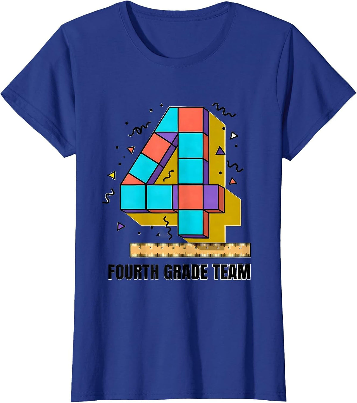 Women's Fourth Grade Team Memphis Postmodern Back to School Teacher T-Shirt - Royal Blue