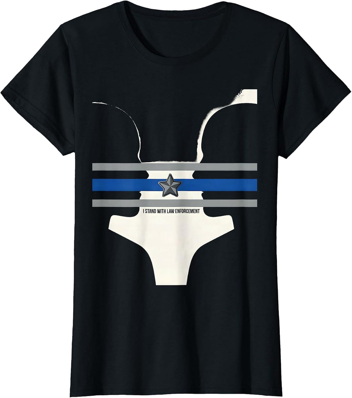 I Stand With Law Enforcement Thin Blue Line Police Support T-Shirt - Black