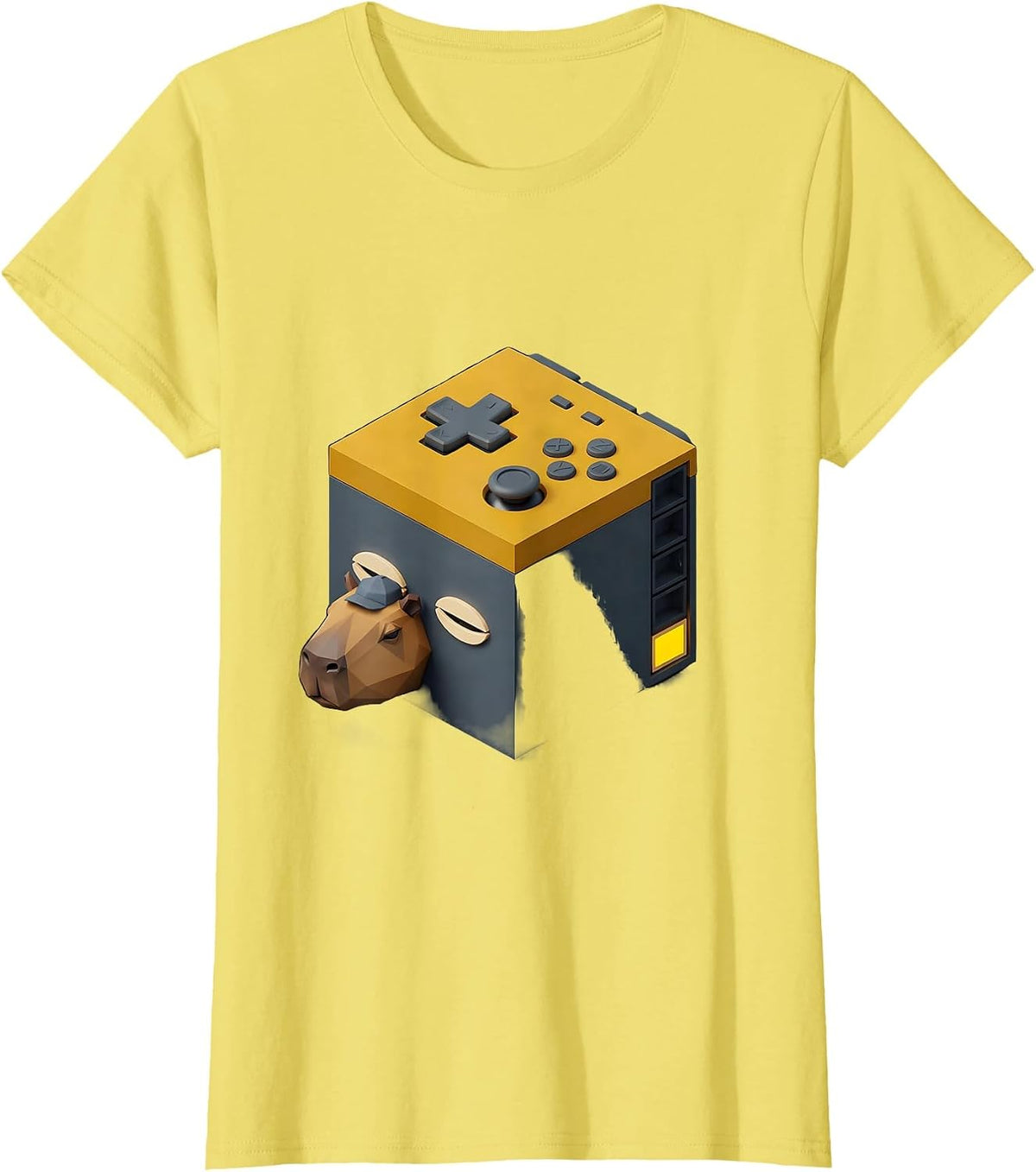 Capybara Gamer Isometric Vector Humor T-Shirt - Lemon Yellow