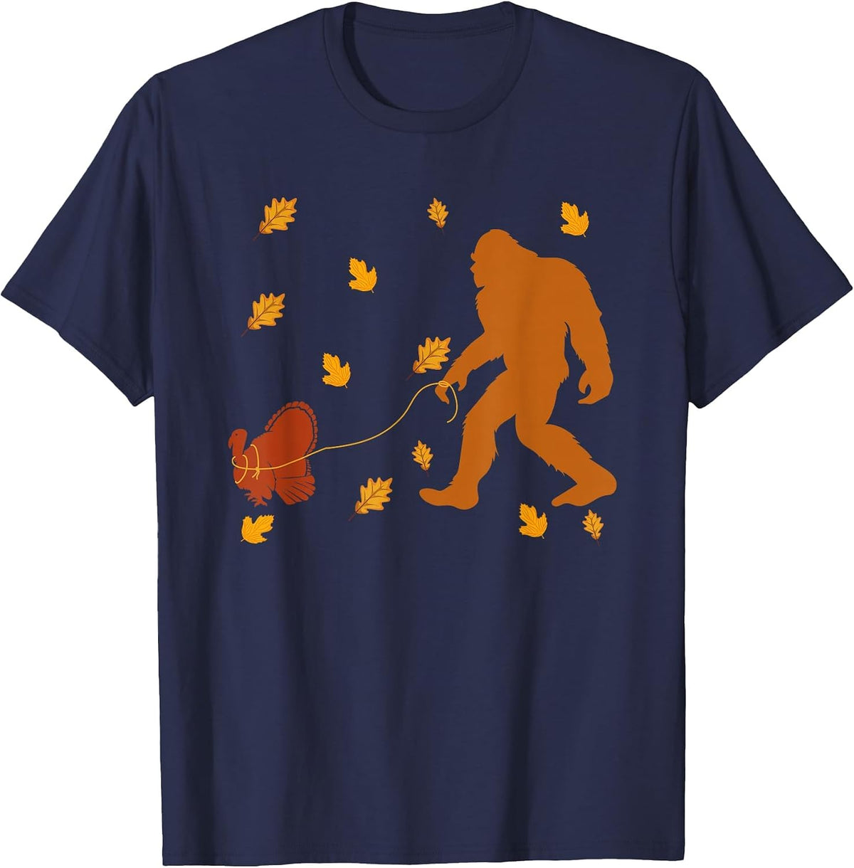 Bigfoot Sasquatch Turkey Autumn Fall Thanksgiving Day T-Shirt - Navy Blue