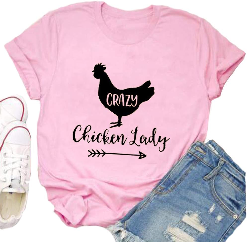 YourTops Women Crazy Chicken Lady T-Shirt - 1-pink