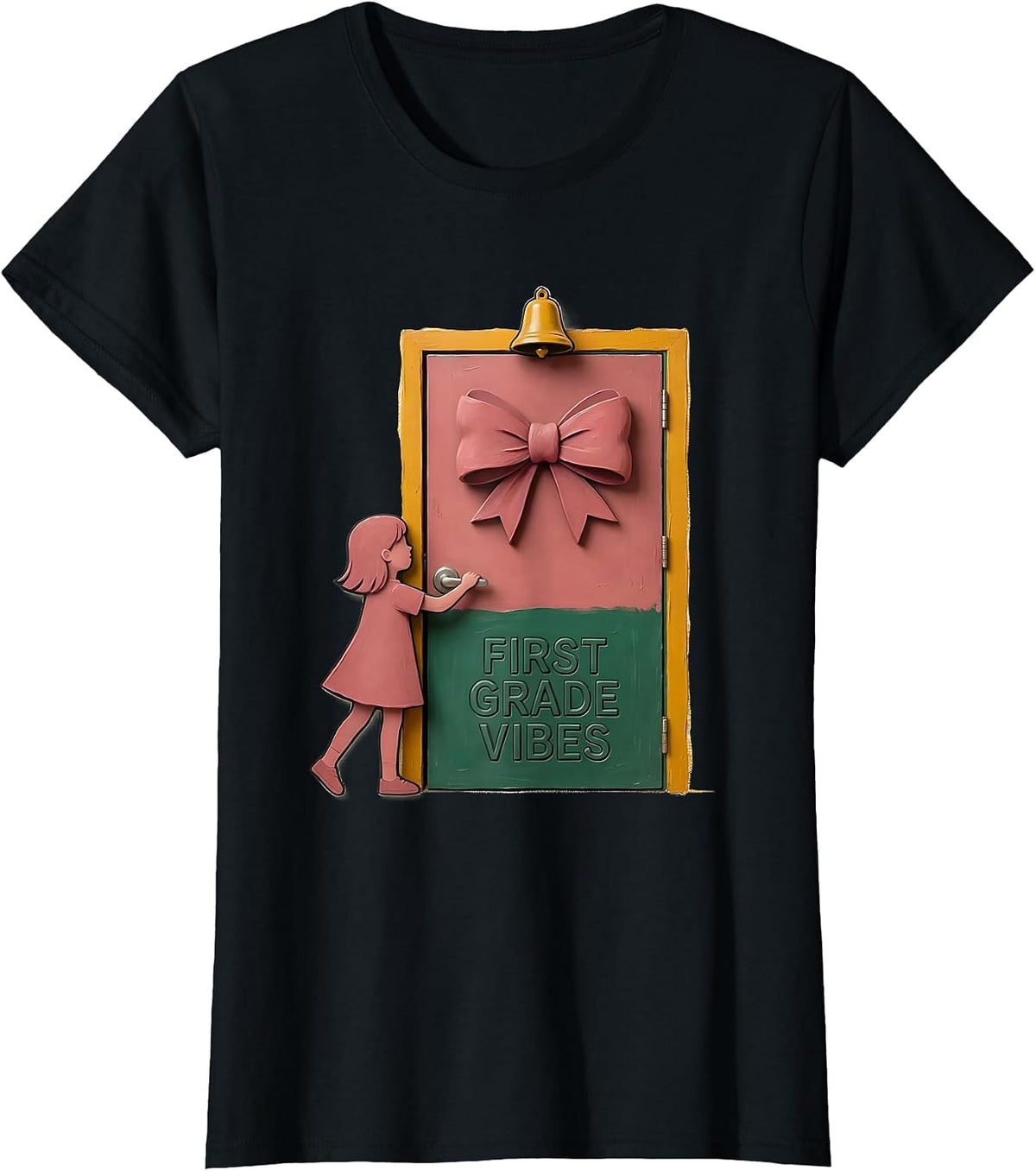 First Grade Vibes Storybook Girl Bow Back to School T-Shirt - Black