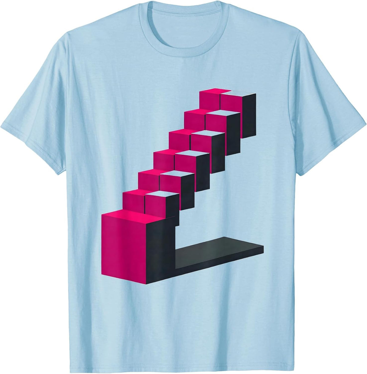 Men's Pink Tower Montessori Teacher Geometric Staircase Design T-Shirt - Baby Blue