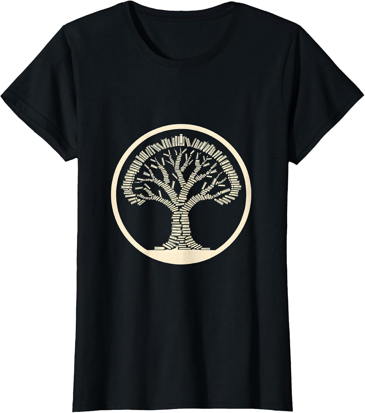 English Teacher Bookshelf Tree Illustration T-Shirt - Black