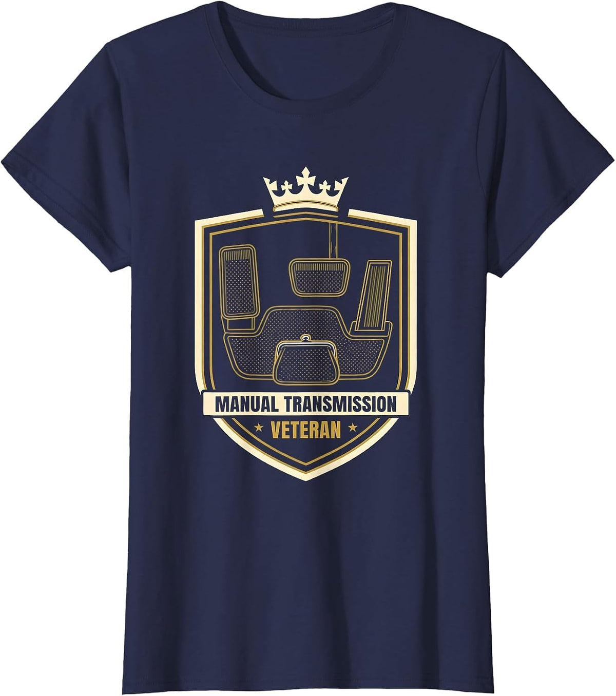 Women's Manual Transmission Veteran Classic Car Guy Stick Shift T-Shirt - Navy Blue