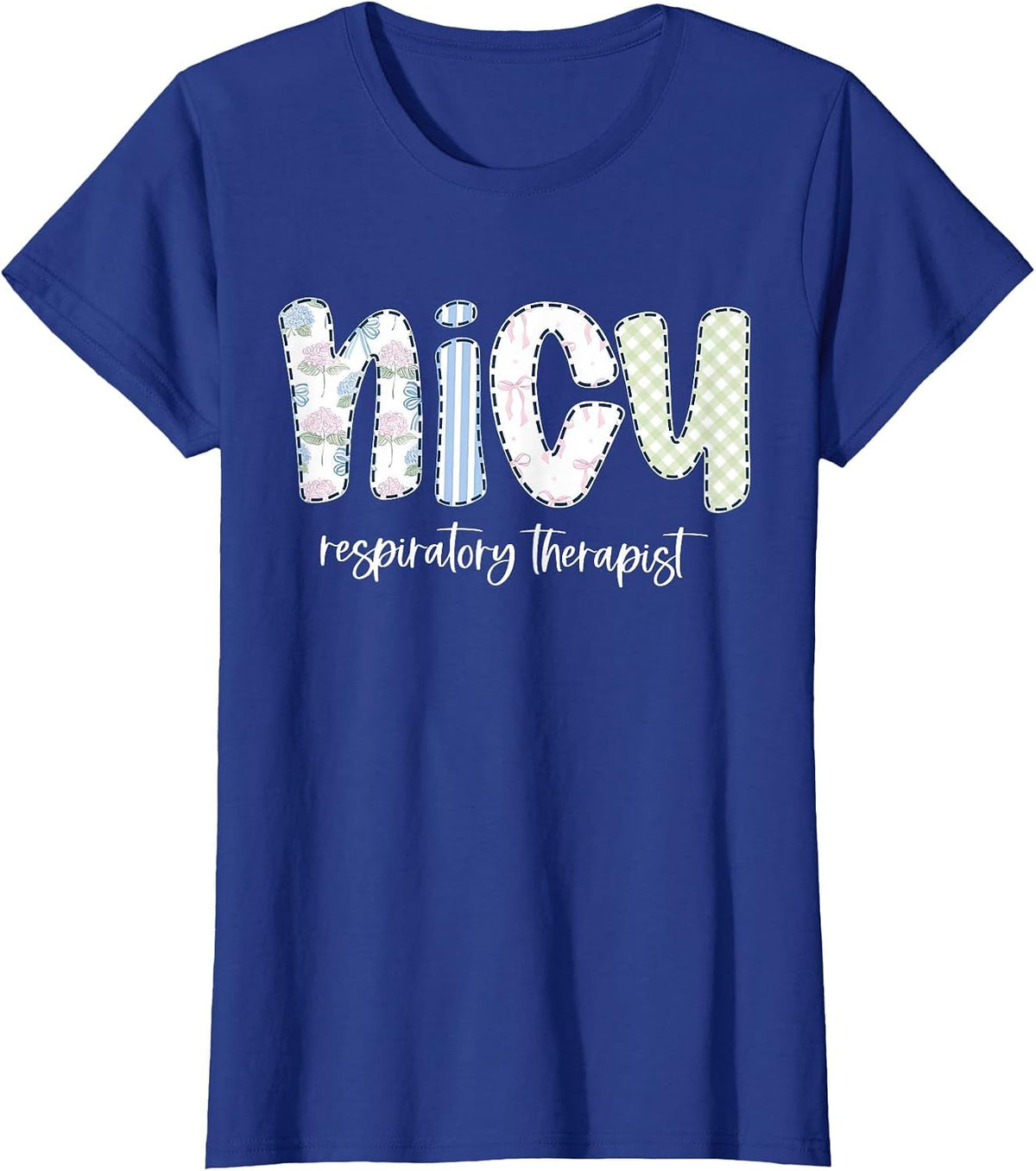 Retro Floral NICU Respiratory Therapist Nurse Appreciation T-Shirt - Royal Blue