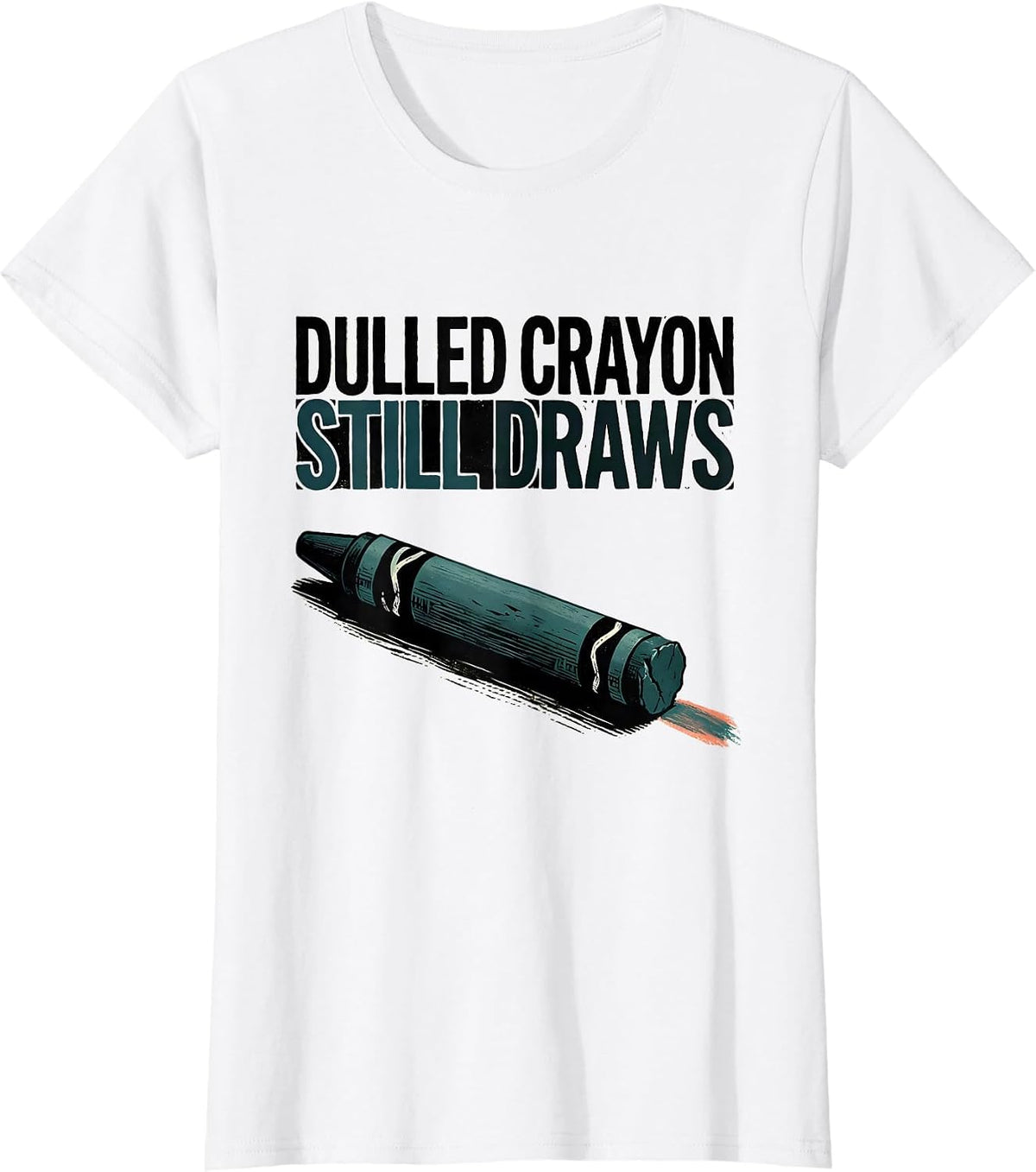 Dulled Crayon Still Draws Linocut Teacher Mental Health T-Shirt - White