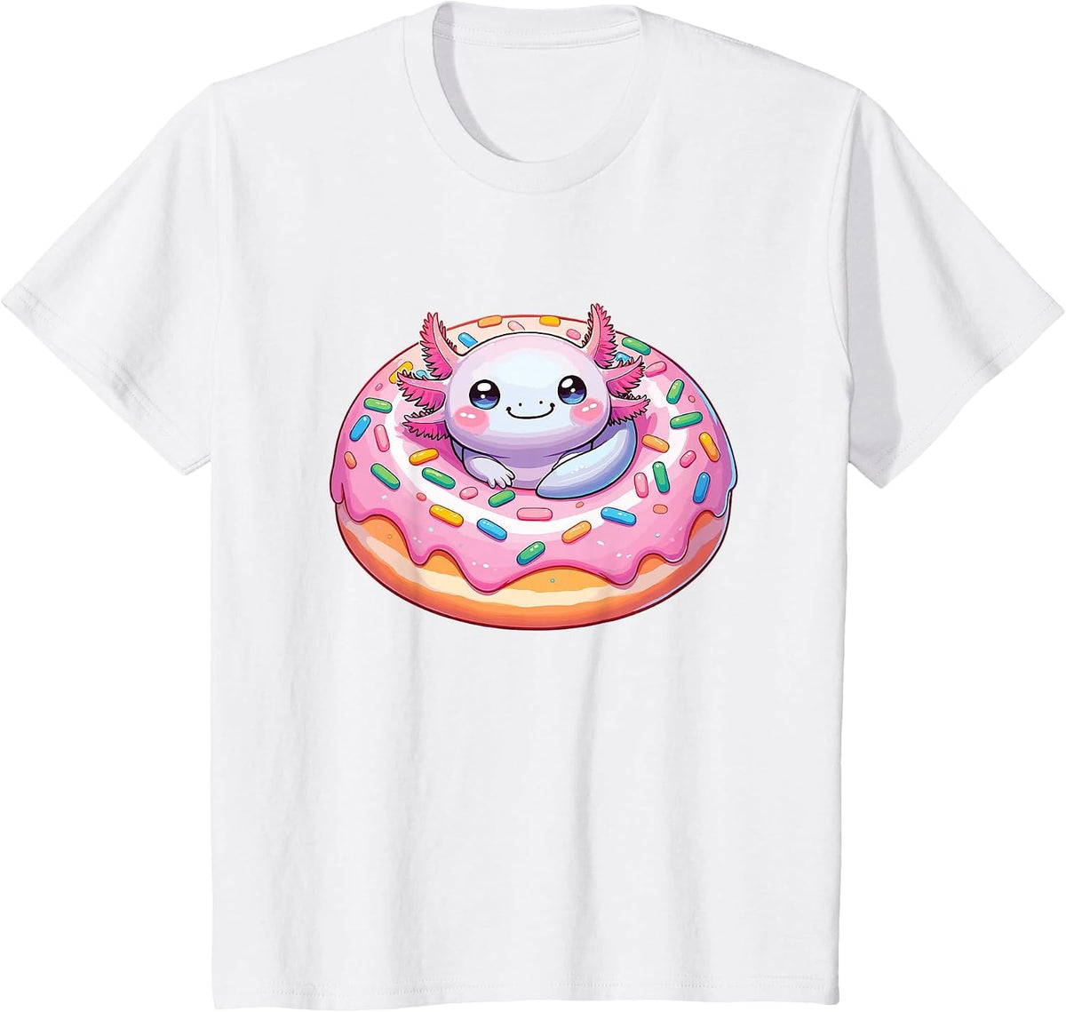 Axolotl in Sweet Donut Funny Axolotl Fast Food T-Shirt - White