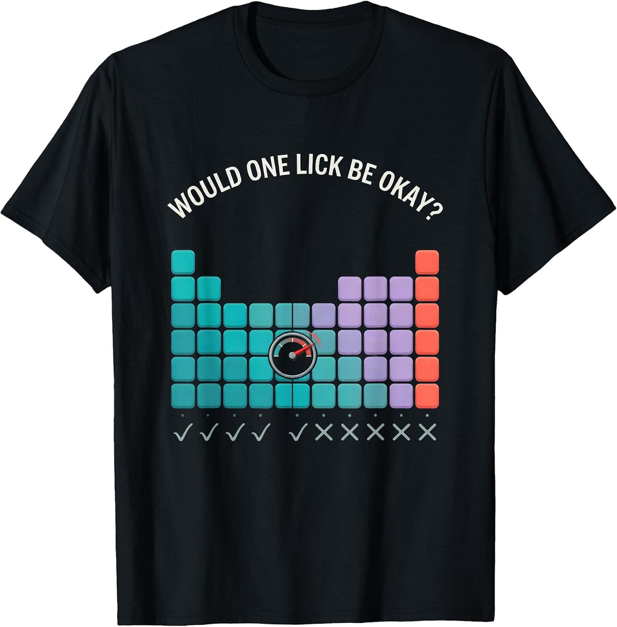 Men's Would One Lick Be Okay Funny Periodic Table Science Teacher T-Shirt - Black