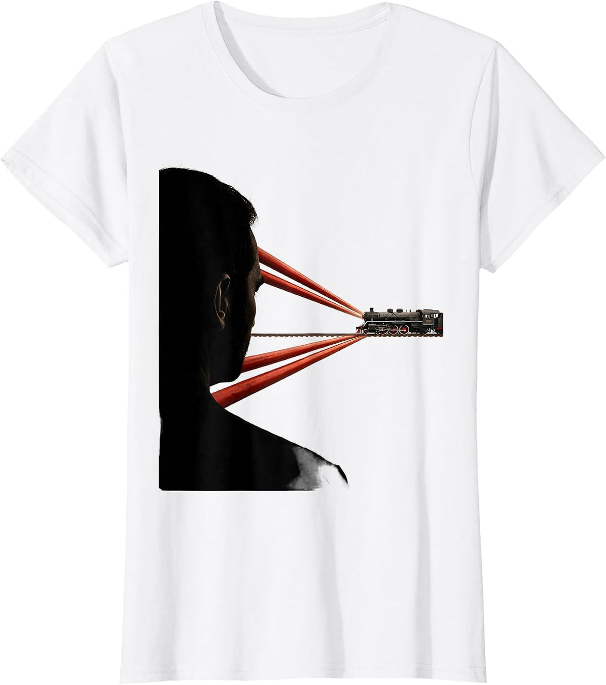 Brutalist Train Head Locomotive Enthusiast Humor T-Shirt - White