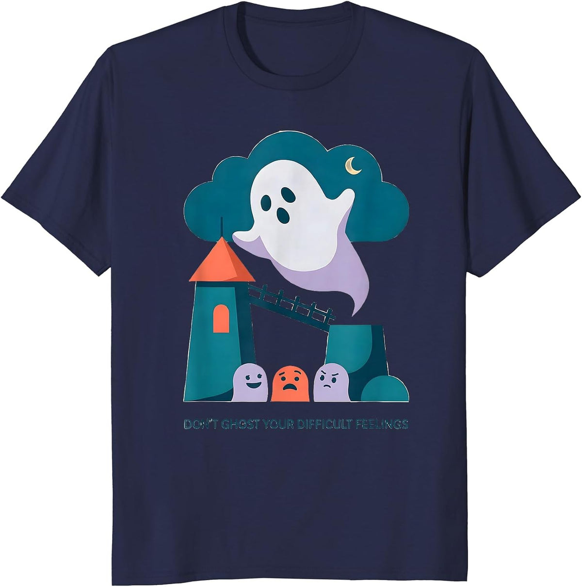 Don't Ghost Your Difficult Feelings Halloween Mental Health T-Shirt - Navy Blue