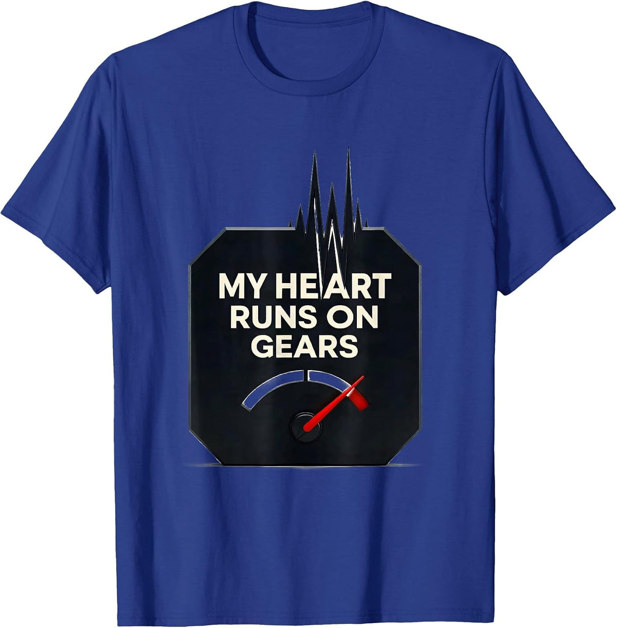 Men's My Heart Runs On Gears Funny Car Guy Auto Mechanic Humor T-Shirt - Royal Blue