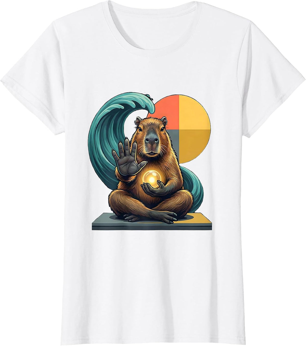 Women's Capybara Ukiyo-e Gamer Frog Novelty Japanese Art T-Shirt - White