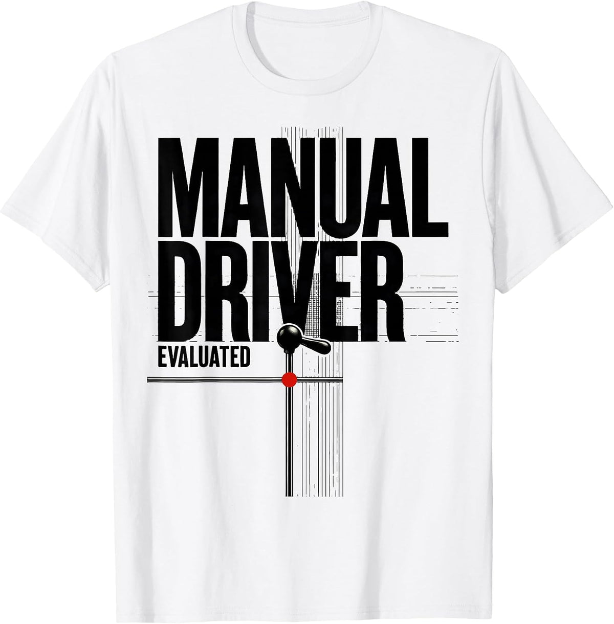 Men's Manual Driver Evaluated Swiss International Car Guy Stick T-Shirt - White