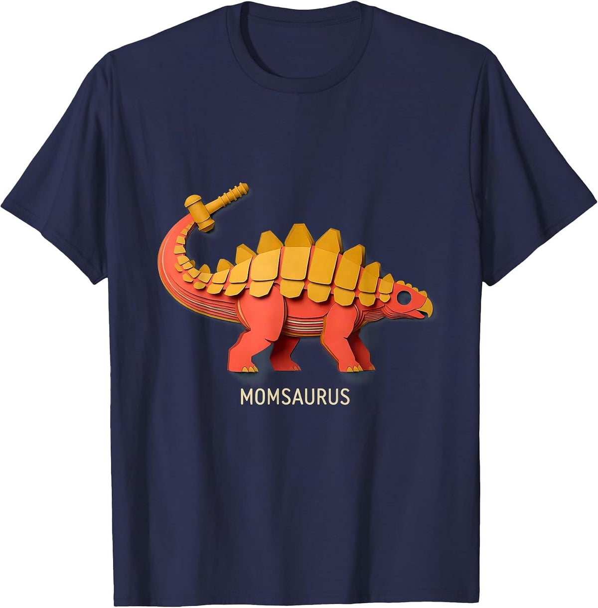 Men's Momsaurus Funny Family Role Dinosaur Lover Paper Cutout T-Shirt - Navy Blue
