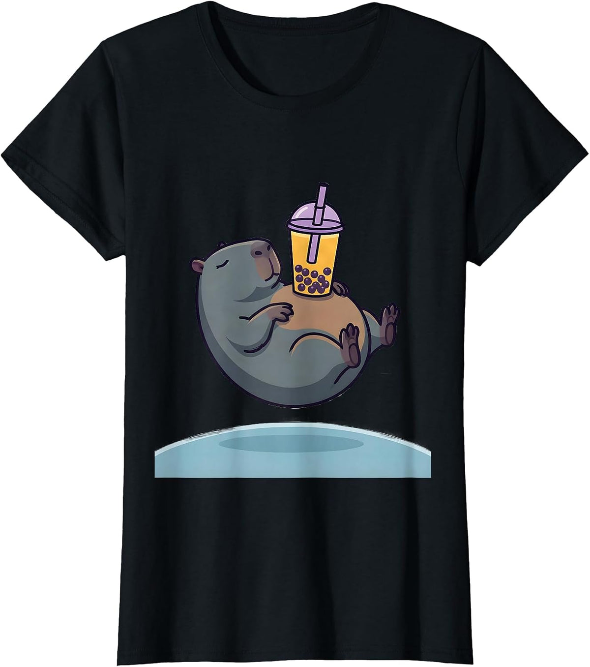 Cute Capybara Boba Tea Kawaii Anime Humor T-Shirt - Black