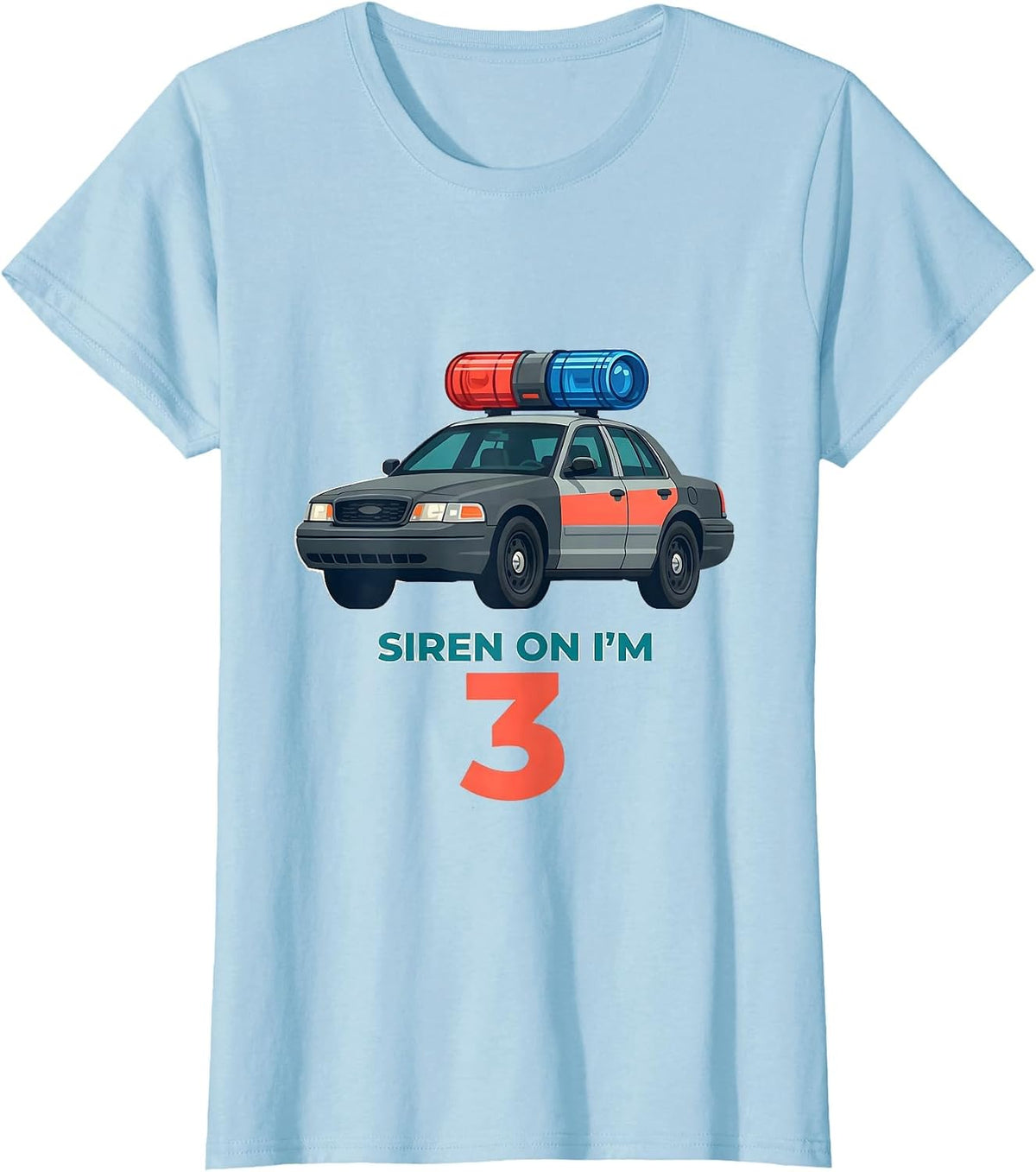 Women's Siren On I'm 3 Future Police Officer Toddler Birthday Party T-Shirt - Baby Blue