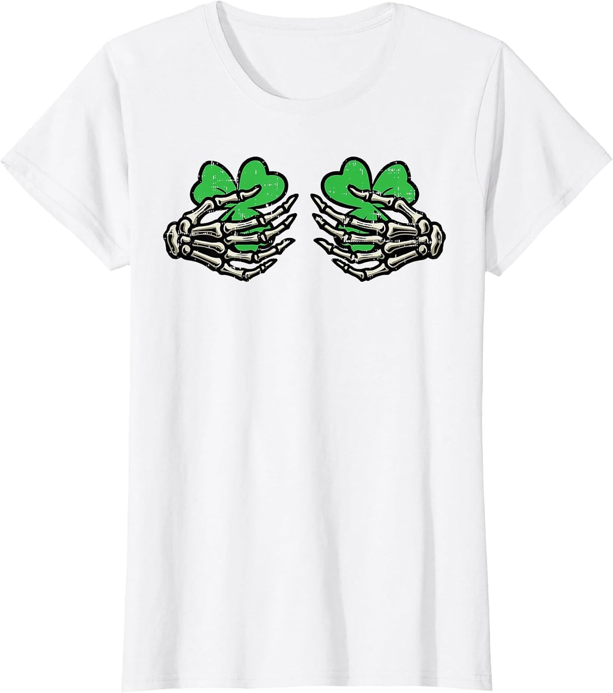 St Patricks Skeleton Hand Clover Chest Saint Pattys Women T-Shirt - White