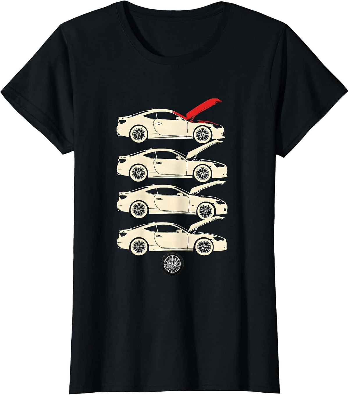 Women's Stepped Coupe Silhouettes Funny Car Enthusiast Garage Humor T-Shirt - Black