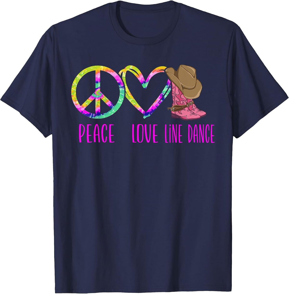 Line Dancing Dance Teacher Tie Dye Peace Love Line Dance T-Shirt - Navy Blue