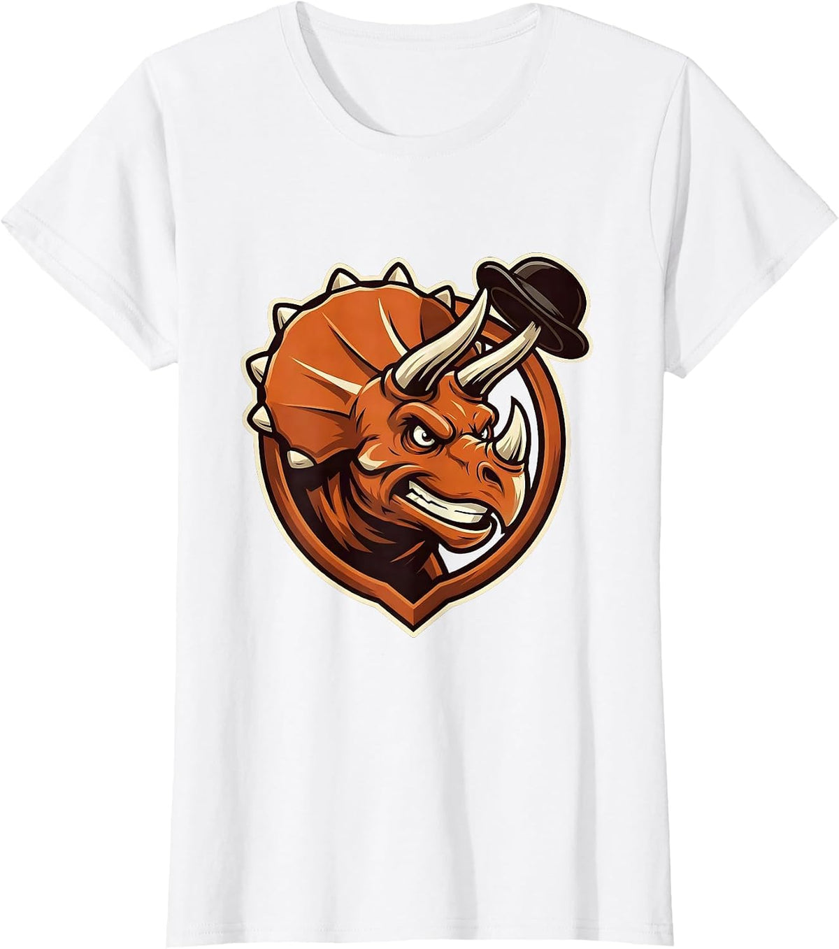 Women's Triceratops Charge Spinning Hat Dinosaur Graphic T-Shirt - White