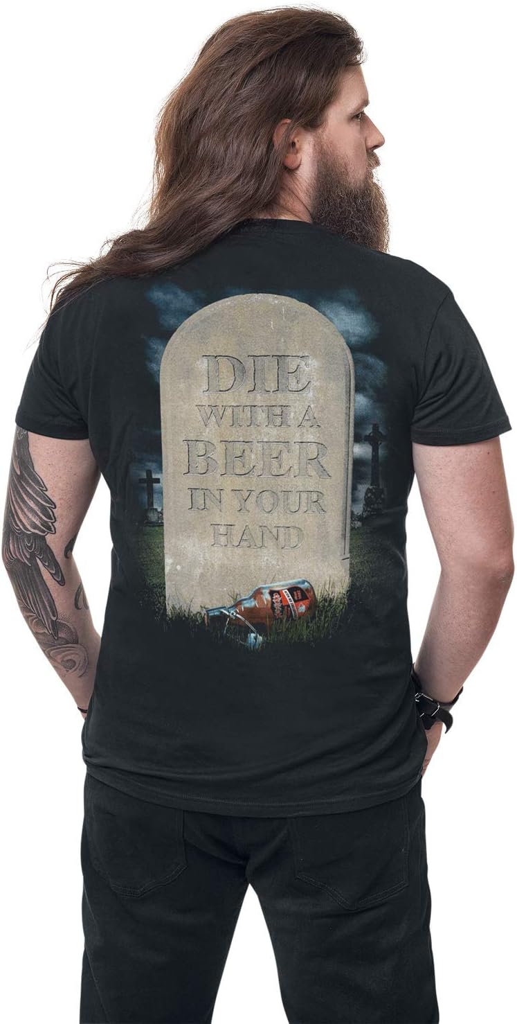 Tankard Men's Die with A Beer T-Shirt Black - size chart