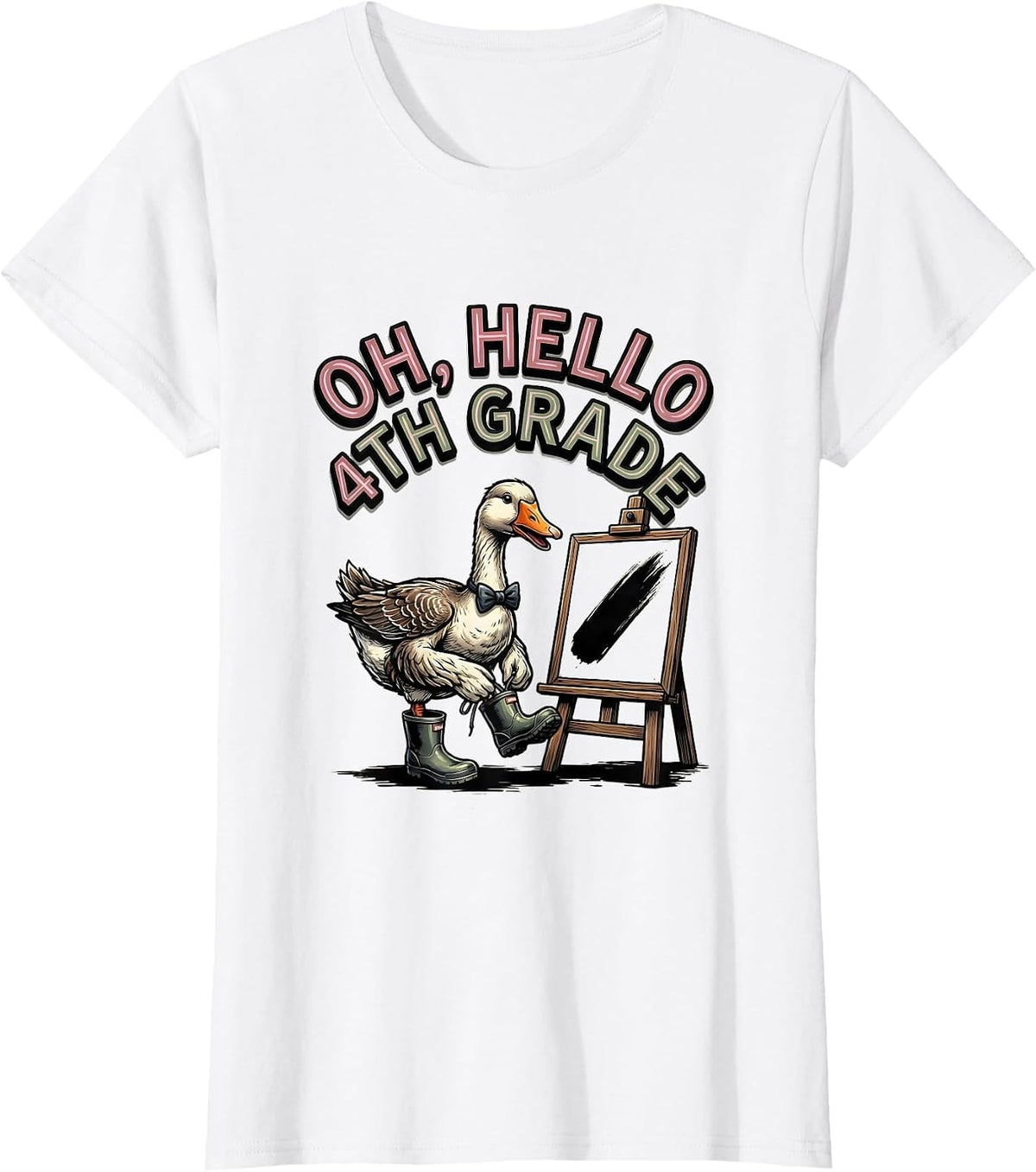 Oh Hello 4th Grade Cute Goose Teacher Back To School Gift T-Shirt - White