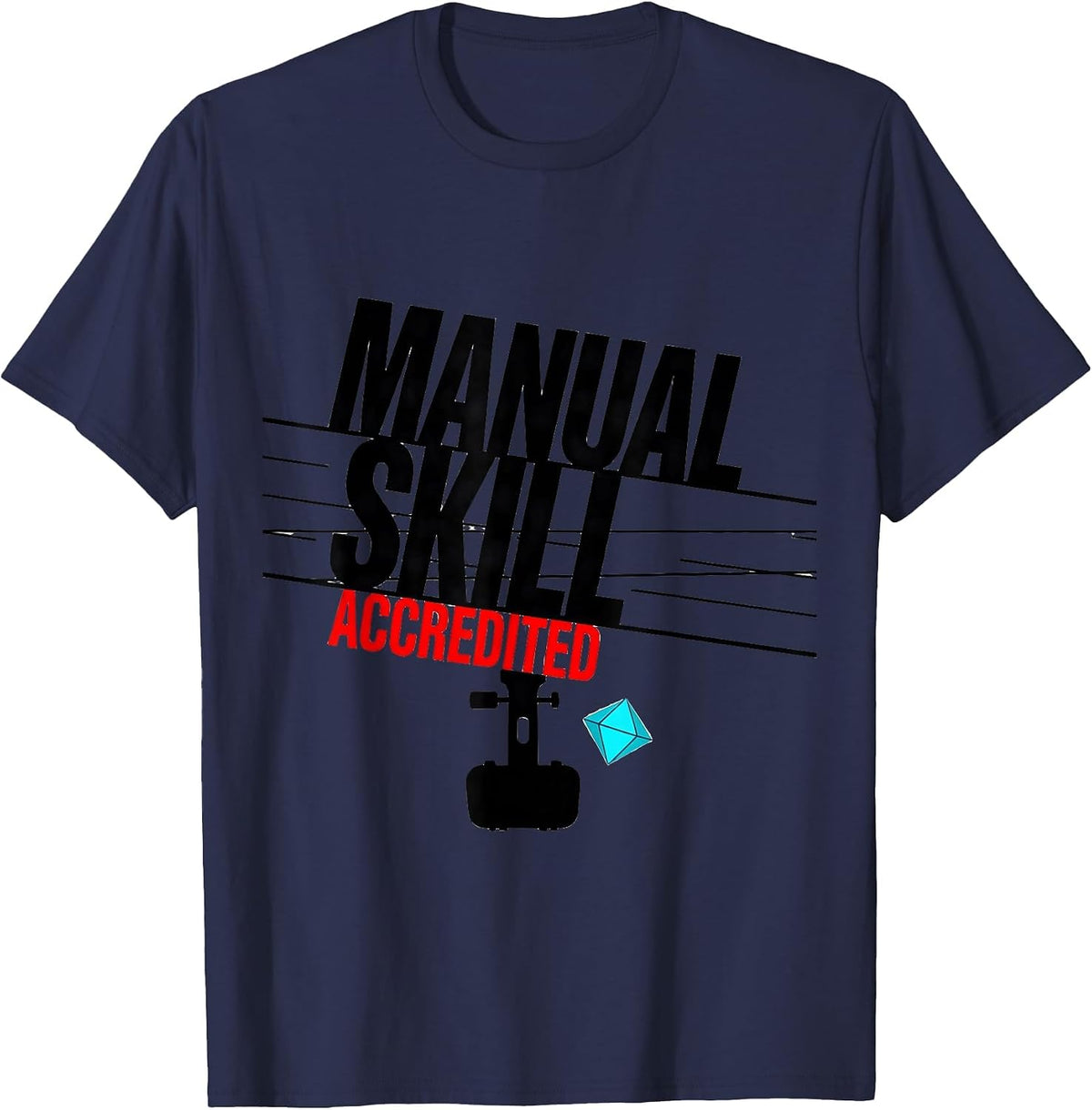 Manual Skill Accredited New Wave Typography Car Guy Stick T-Shirt - Navy Blue