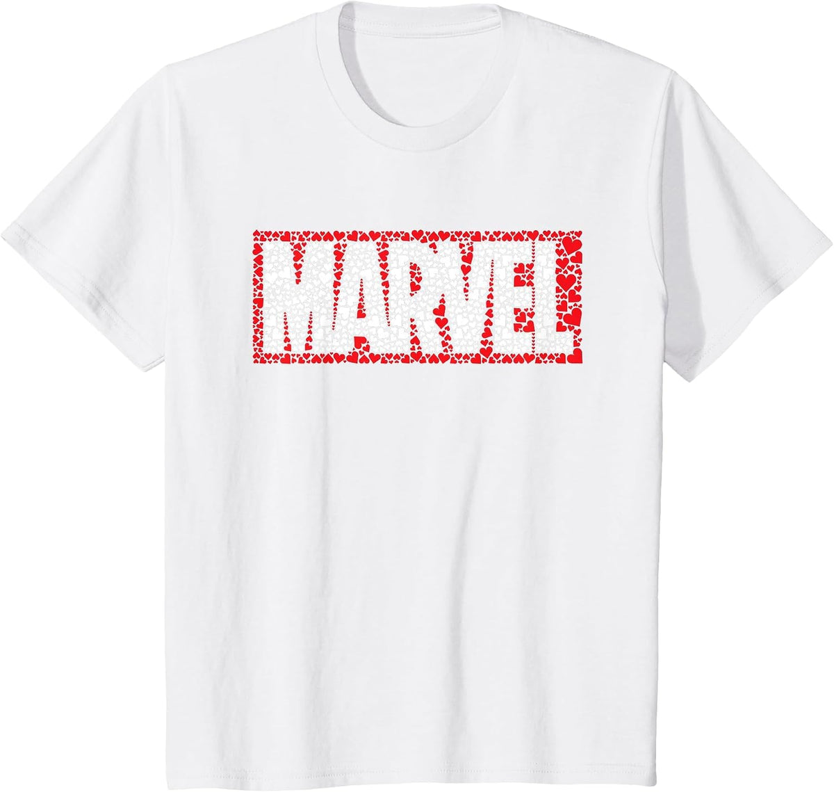 Marvel Logo Red Brick Hearts Valentine's Day T-Shirt - White