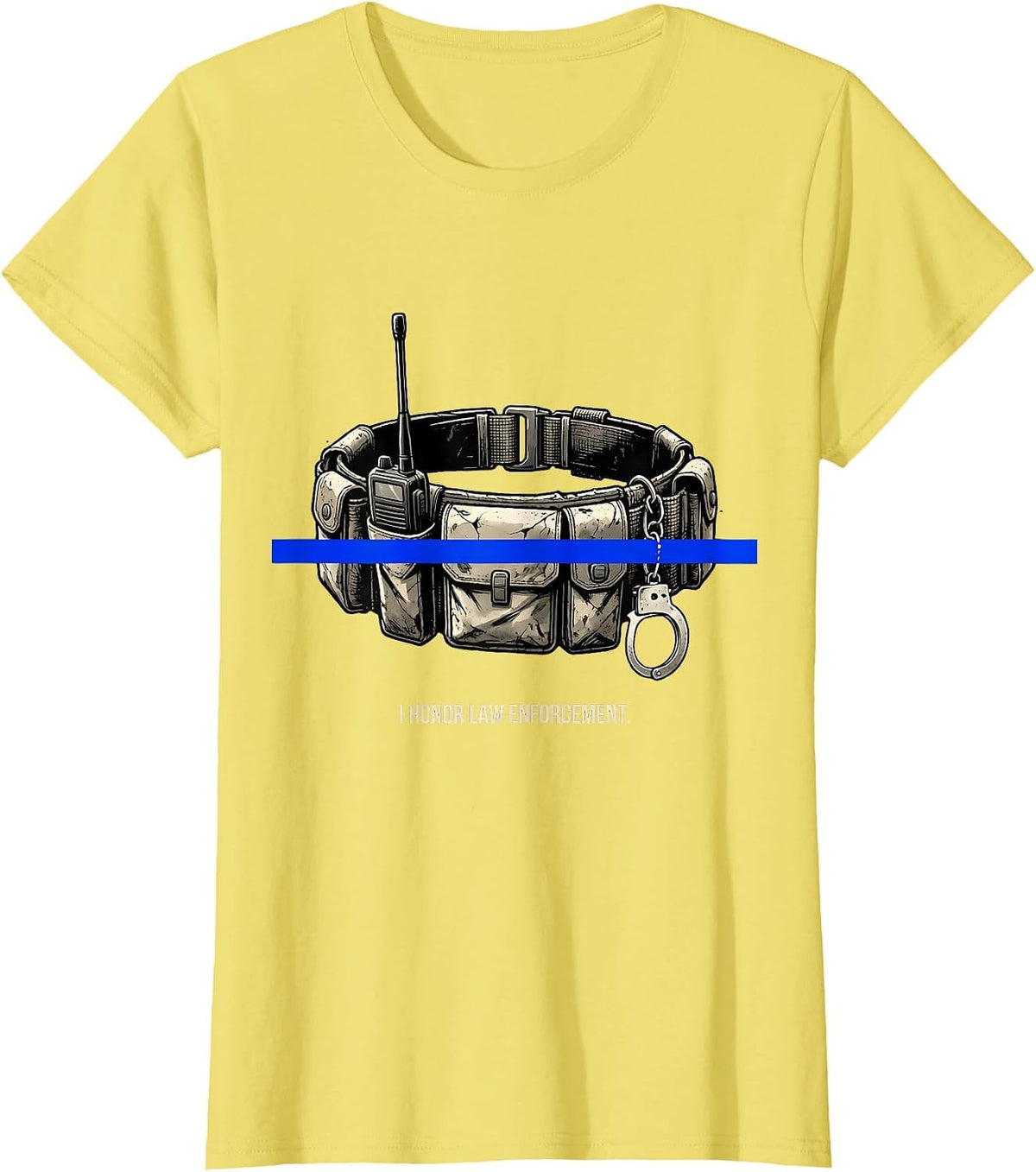 I Honor Law Enforcement Distressed Thin Blue Line Police T-Shirt - Lemon Yellow
