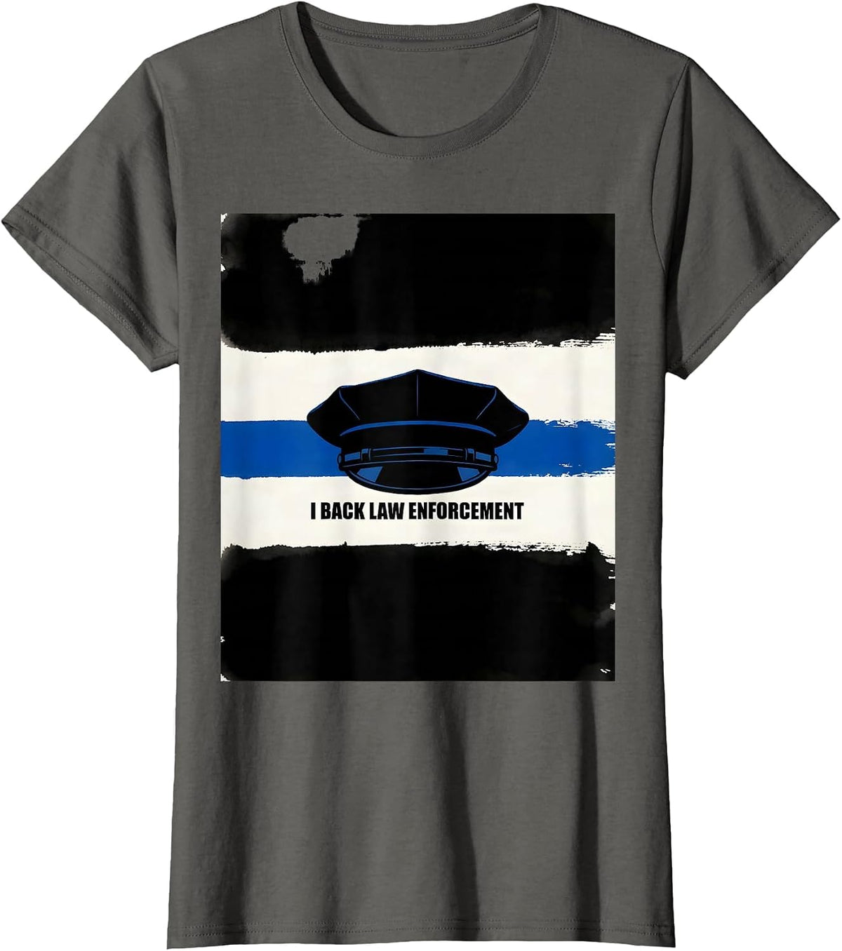 Women's I Back Law Enforcement Thin Blue Line Police Support T-Shirt - Asphalt Grey