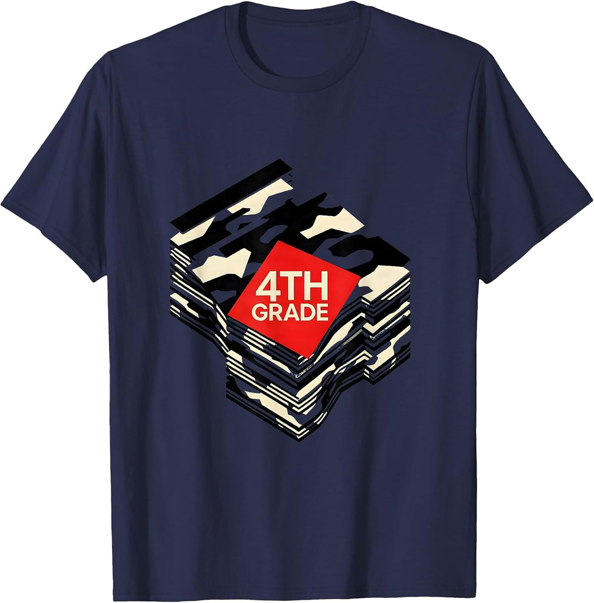 4th Grade Bauhaus Modernist Camo Back To School Boys T-Shirt - Navy Blue