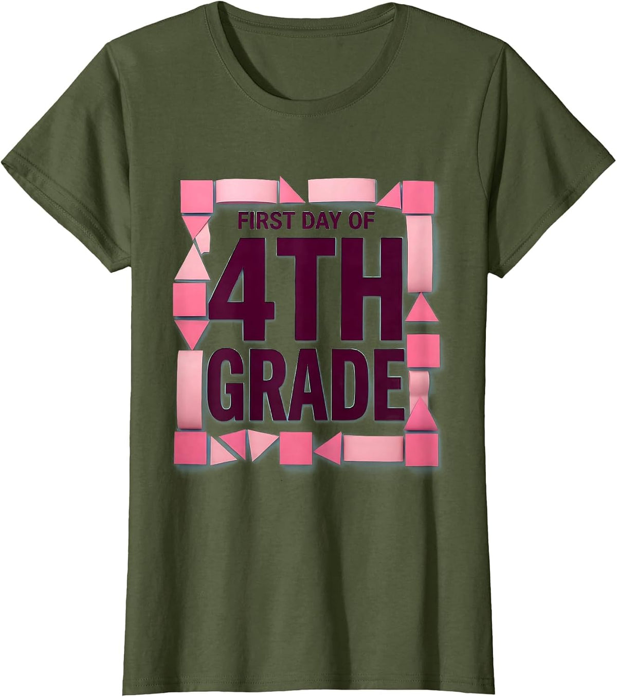 Women's First Day Of 4th Grade Cute Girly Back To School T-Shirt - Olive Green