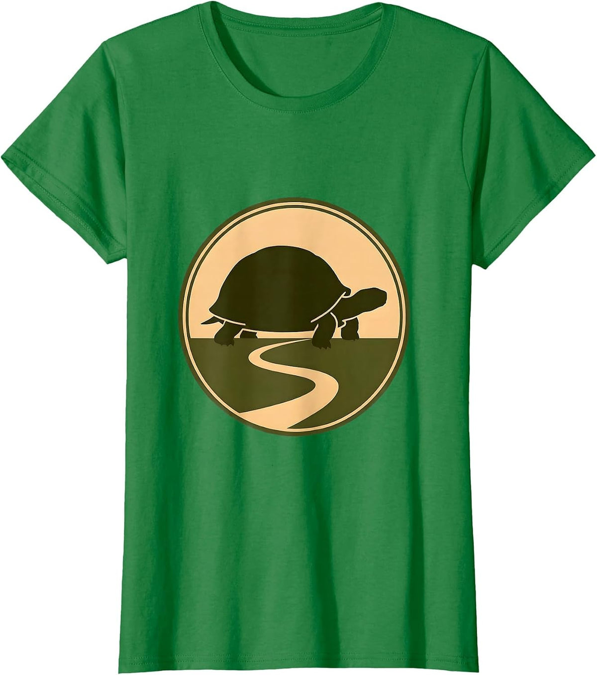 Tortoise on a Winding Dirt Road Illustration T-Shirt - Kelly Green