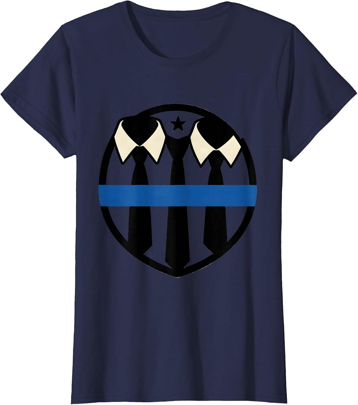 Women's Sealed Shield Thin Blue Line Police Supporter Tribute T-Shirt - Navy Blue
