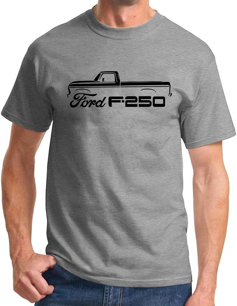 1973-77 Ford F250 Pickup Truck Classic Outline Design Print Tshirt - Grey
