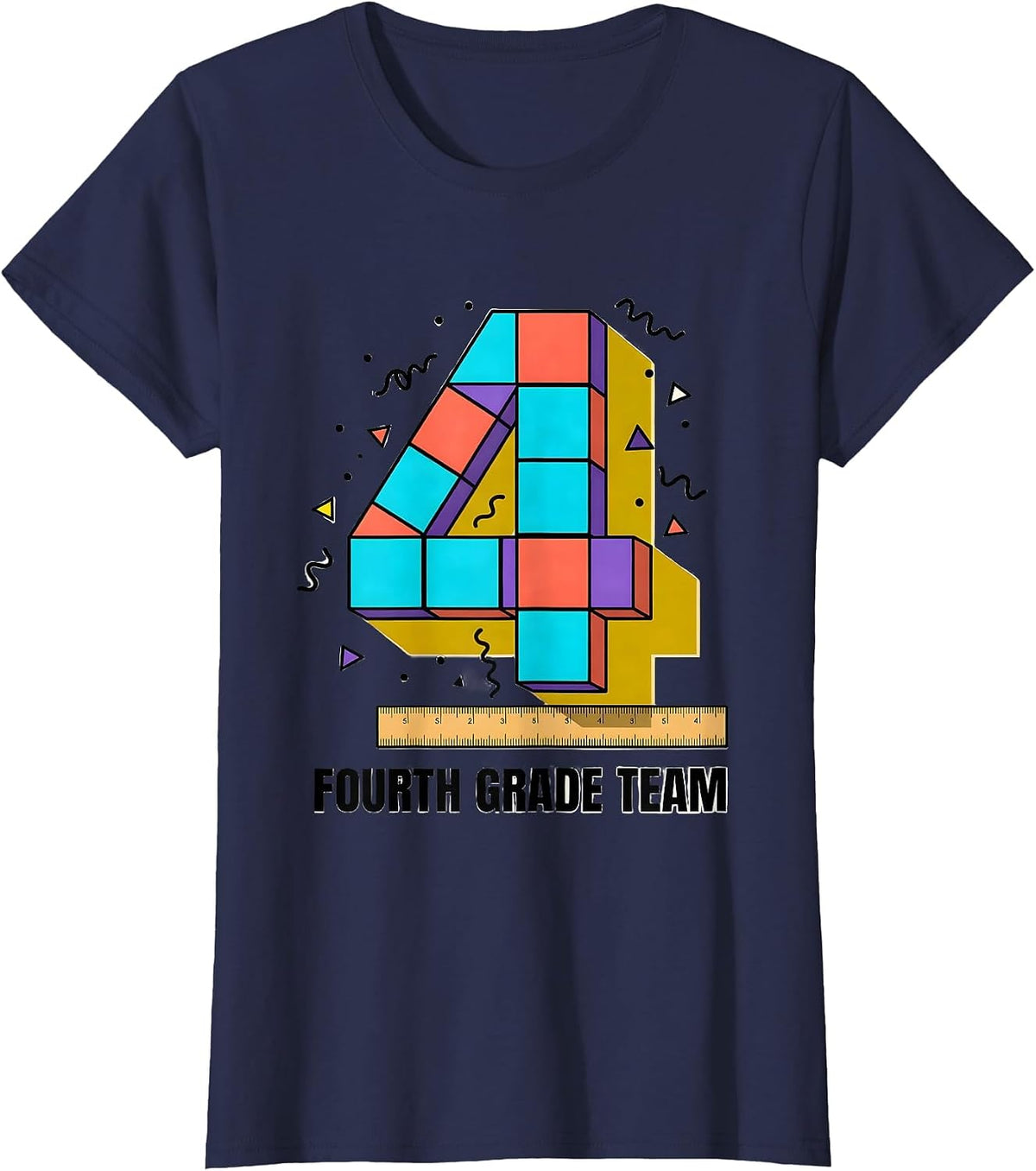 Women's Fourth Grade Team Memphis Postmodern Back to School Teacher T-Shirt - Navy Blue