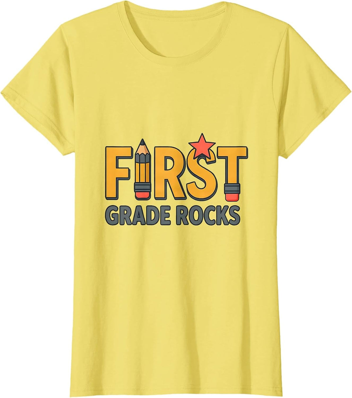 First Grade Rocks Cute Back to School Pencil for Kids T-Shirt - Lemon Yellow
