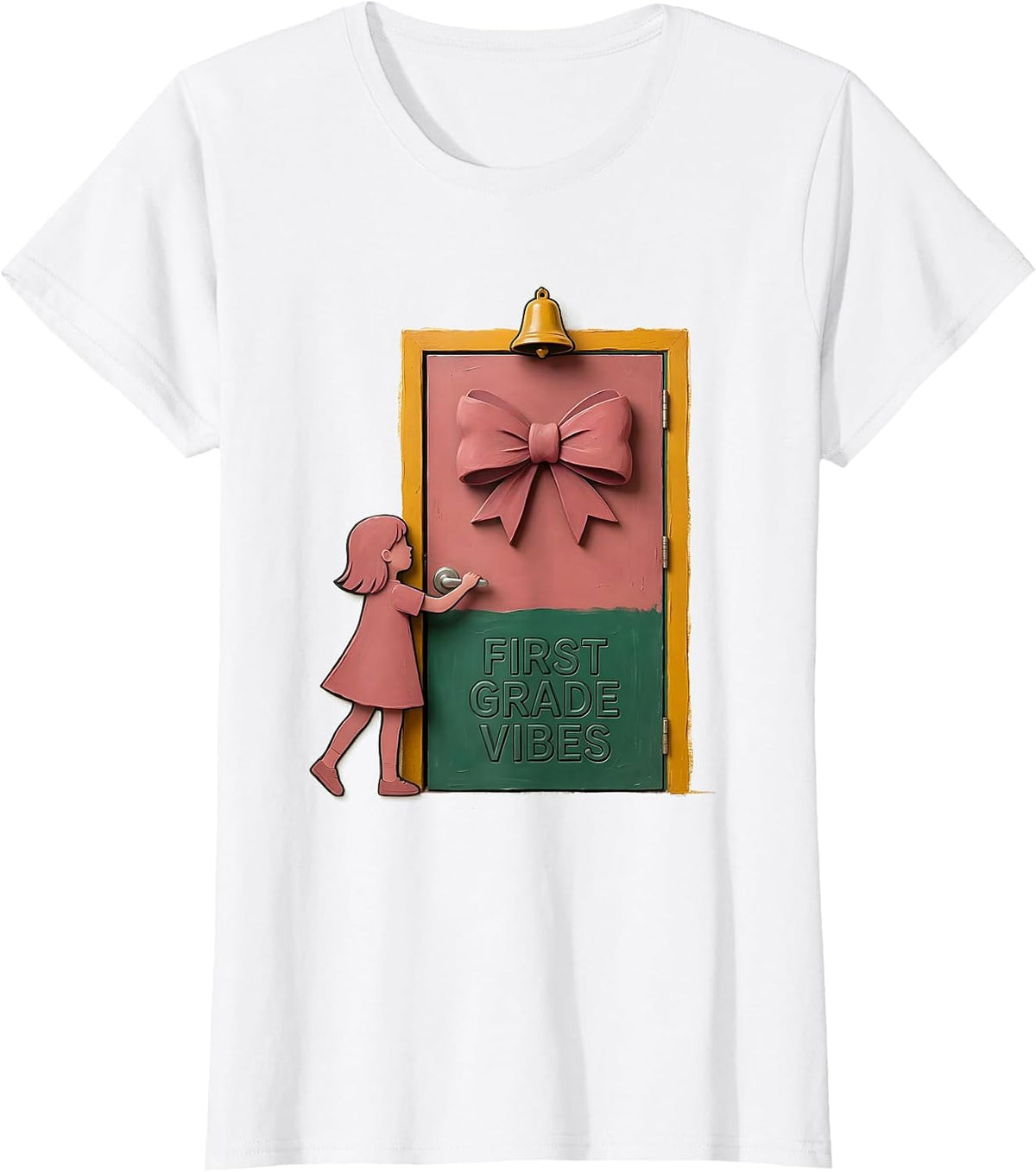 First Grade Vibes Storybook Girl Bow Back to School T-Shirt - White