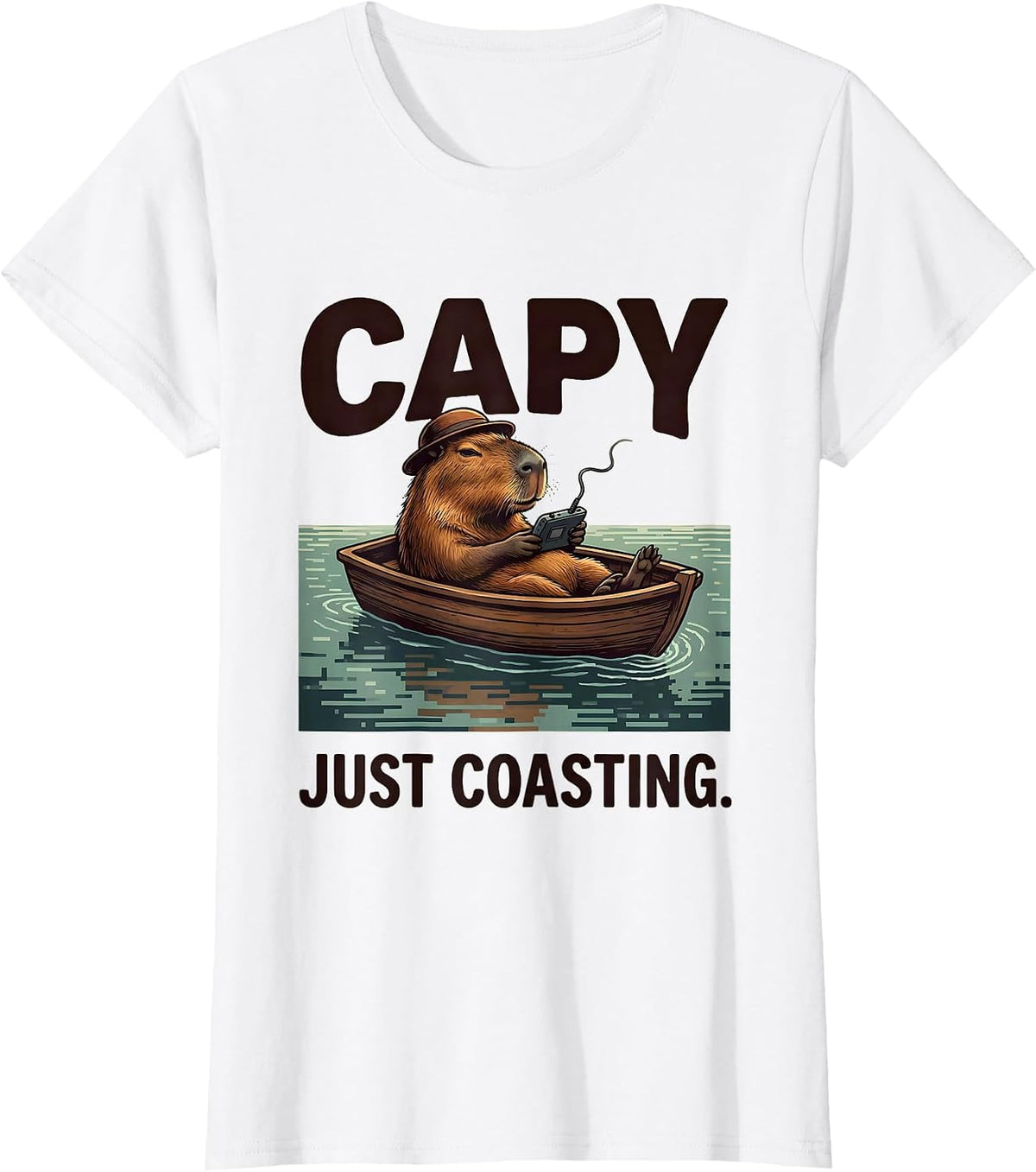 Capy, Just Coasting Funny Capybara Gamer Meme Humor T-Shirt - White