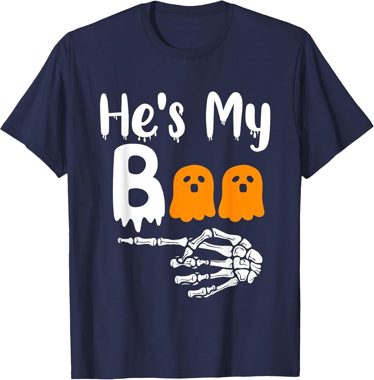 She's My Boo Matching Halloween Pajama Couples He's My Boo T-Shirt - Navy Blue